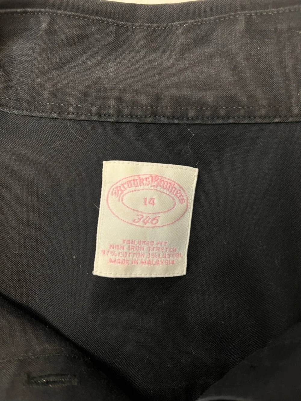 Brooks Brothers 346 Tailored Fit Cotton Stretch Black Tailored Button Up, sz 14 - Picture 7 of 10